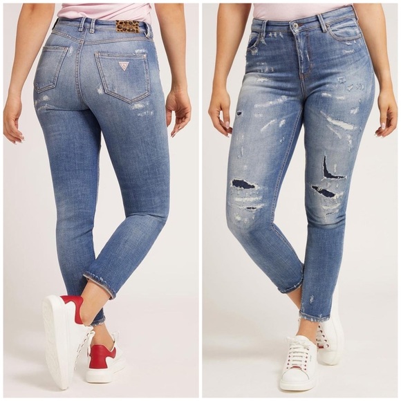 New GUESS Skinny fit denim pant abrasions - Picture 1 of 12